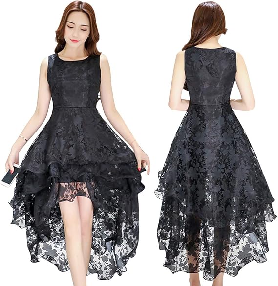 Amazon Co Jp ドロップドロップ ドレス ワンピース パーティー レース フレアー アシンメトリー 二次会 およばれ 結婚式 4色展開 白 黒 灰 花柄 服 ファッション小物