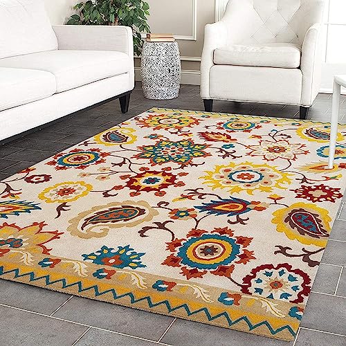 Image of Mordern Design Handmade Tufted Carpet Pure Woollen Export Quality Carpet for Living Room, Bedroom Hall [ Size 7 x 10, Color Multi R6 ]