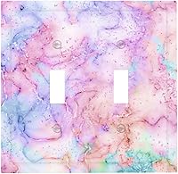 Vista 146 de Placa de pared doble basculante de mármol azul, cubierta decorativa de interruptor de luz de 2 cuadras, moderna acuarela degradada, arte de tinta