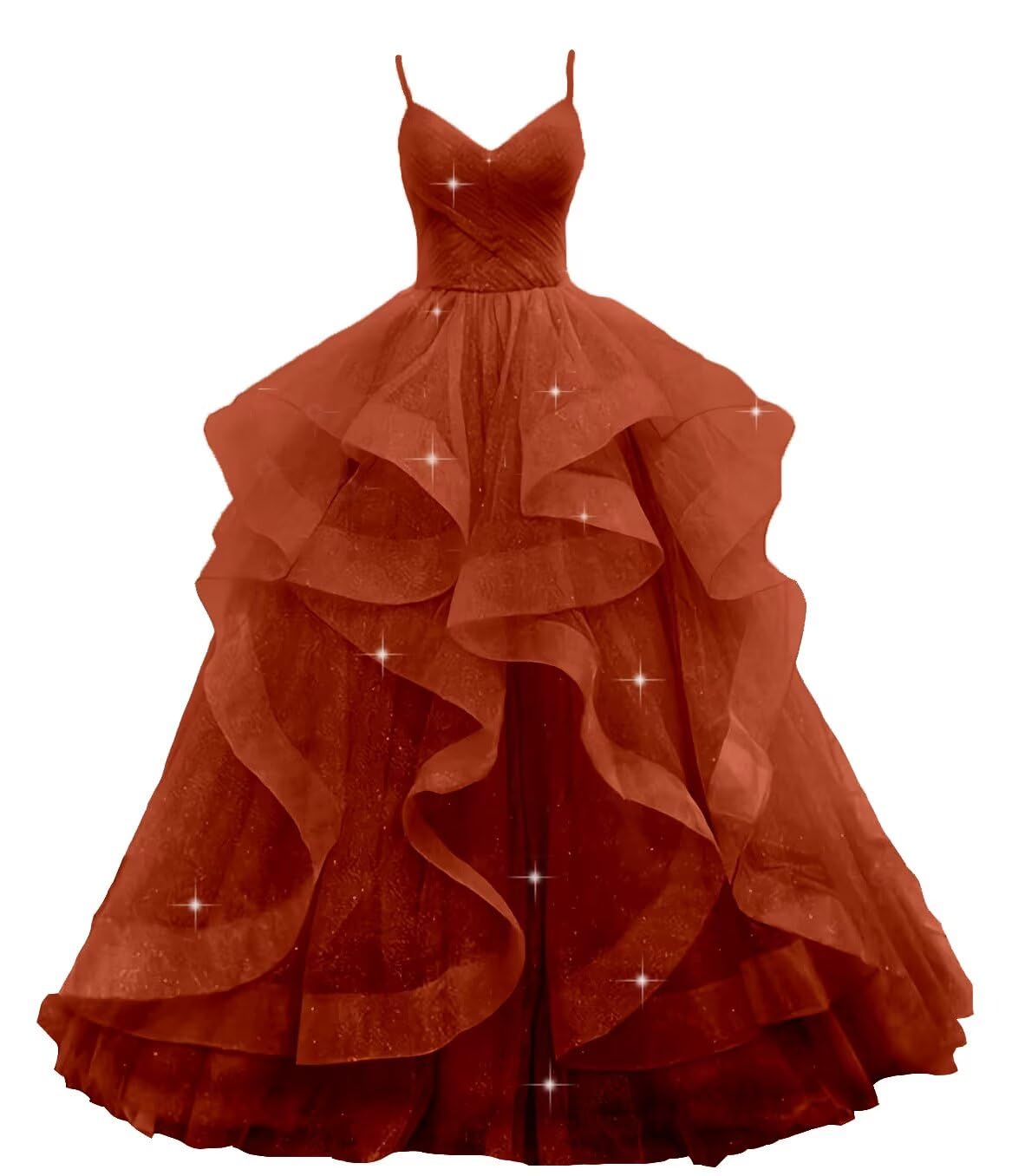 Glitter Tulle Prom Dresses Spaghetti Straps Ball Gowns for Women Puffy Tiered Formal Evening Party Dress