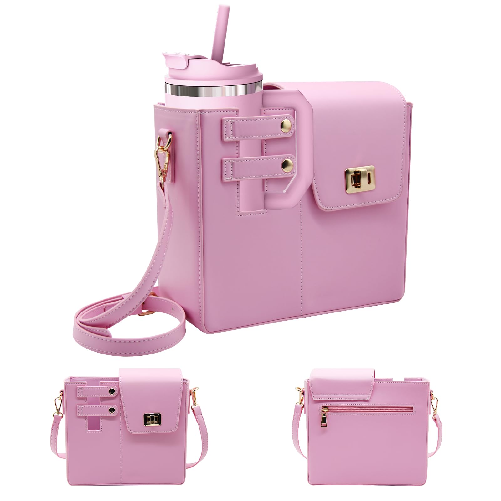 Tasche für Stanley Cup Handtasche Zubehör für Stanley Cup Tragbare Wasserflasche Crossbody Bag Trinkflaschentasche mit Schulter für Outdoor Reisen (Rosa)