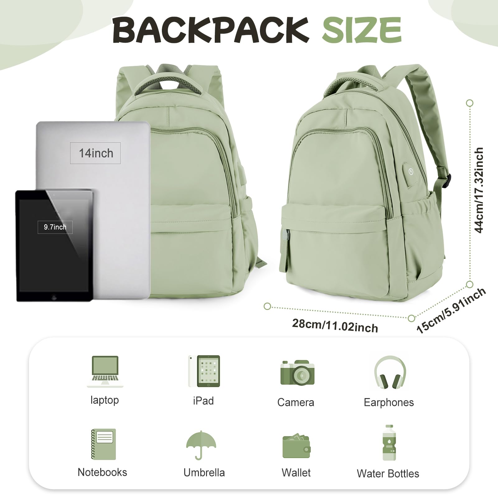 WEPLAN Zaino da Scuola Superiore Zaino Università Donna Zainetto Zaini Scuola Media Ragazza Ragazzo Zaino Casual College Backpack School Impermeabile Zaino Lavoro Donna PC 14 Pollici