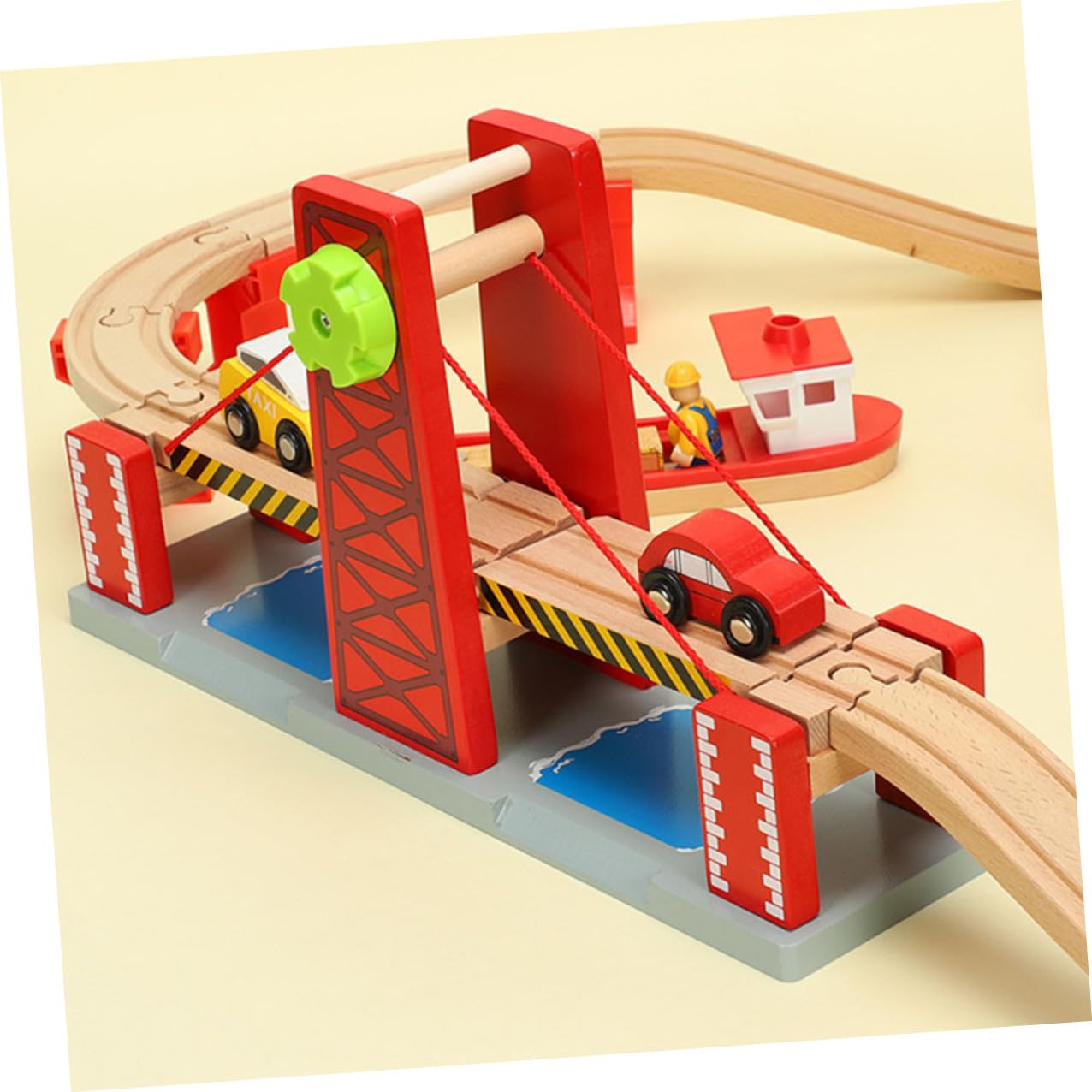 ifundom Ponte Levatoio Giocattolo in Legno, Compatibile Treni | Rosso, Plastico e Legno, Pista Facile da Montare, per Ragazzo Ragazza e Toddler, Natale e Stagione Festiva