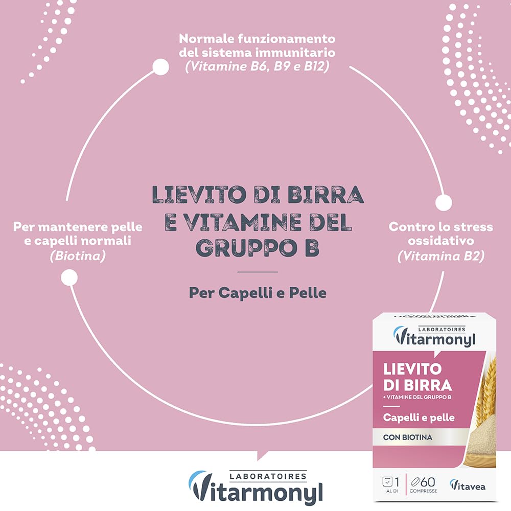 Lievito di Birra - Per Capelli e Pelle - Con Biotina - Con Vitamina B12, B2, B3, B6, B9, B1-60 Compresse - Vitarmonyl