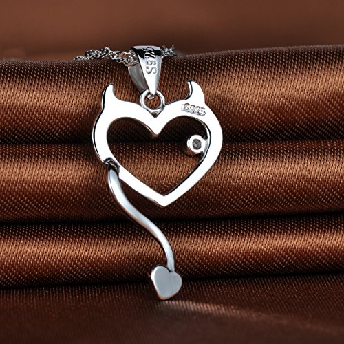 Infinite U Women's 925 Sterling Silver Cubic Zirconia Devil Heart Pendant Necklace, Silver4