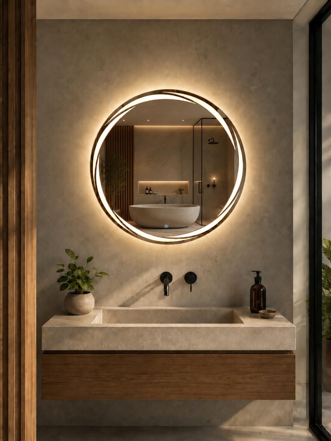 Quality Glass Bathroom LED Mirror with Touch Sensor, 3 Light Effects, Glass, Round LED-28 (24 x 24 Inch)-image-16