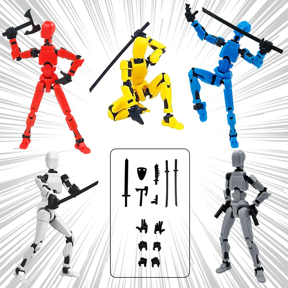 Cartlant 5 Pack T13 Action Figure Already Assembly, 3D Printed Dummy Titan Lucky Stop Motion Figures Set