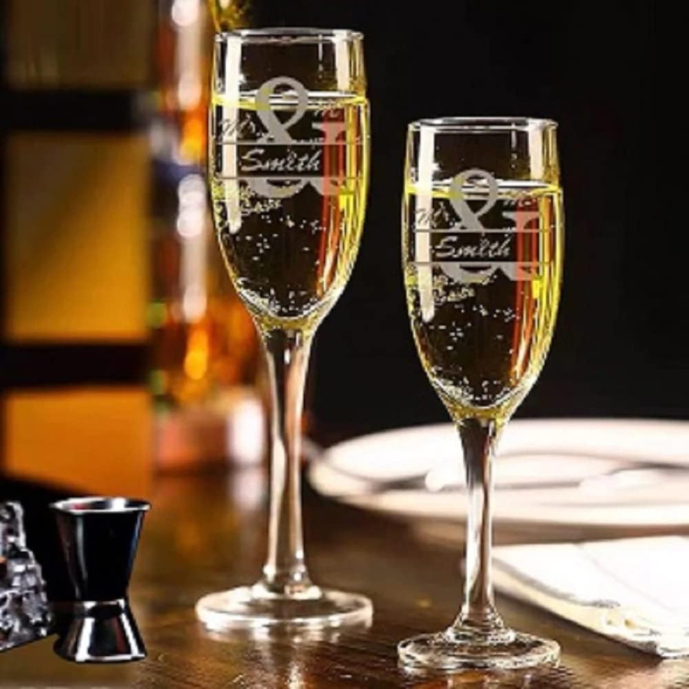 GIFTS INFINITY® Engraved Wedding Champagne Flutes Set of 2 Personalized Toasting Glasses (Mr & Mrs) - Valentine's Day Gift