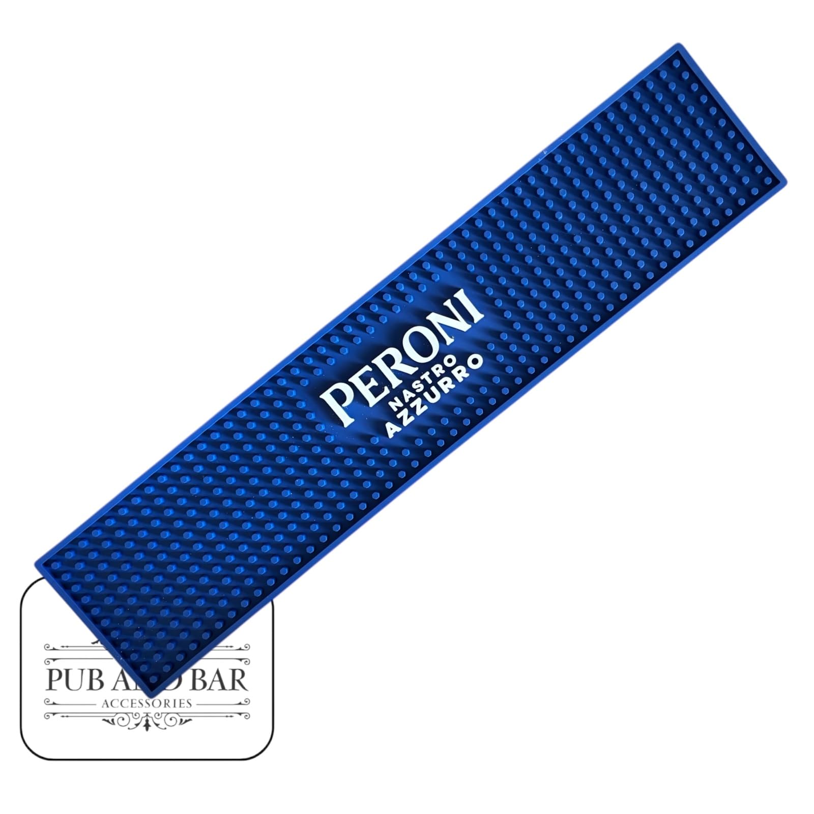 Laurie's Pub And Bar Accessories Blue Peroni Nastro Azzurro Beer Bar Runner, Rubber Bar Mat