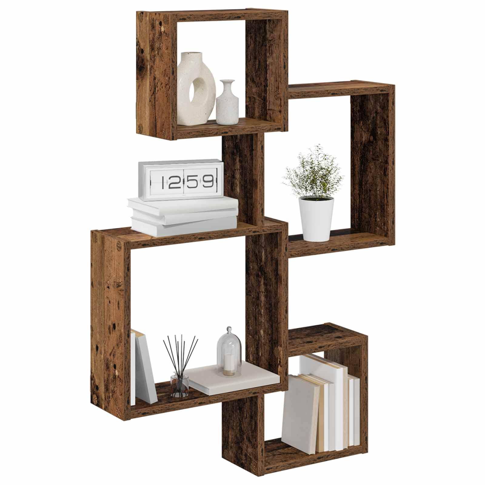 vidaXL Mensole Cubo da Parete A parete Marrone 64 x 13,​5 x 91,​5 cm, Soggiorno, mensola rettangolare, design moderno, grande capacità, organizer a cubo, mobile funzionale