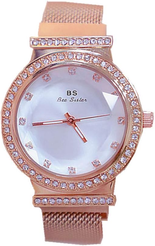 Women’s Blingbling Watches, BS Bee Sister Lady’s Rhinestone Watch Female Steel Magnet Clasp Quartz Wristwatch (Rose)