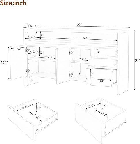 Miniatura 2 de Merax Moderno aparador de madera con barra de almacenamientoconsola, gabinete de café con patas de metal para sala de estar, comedor, cocina, juego