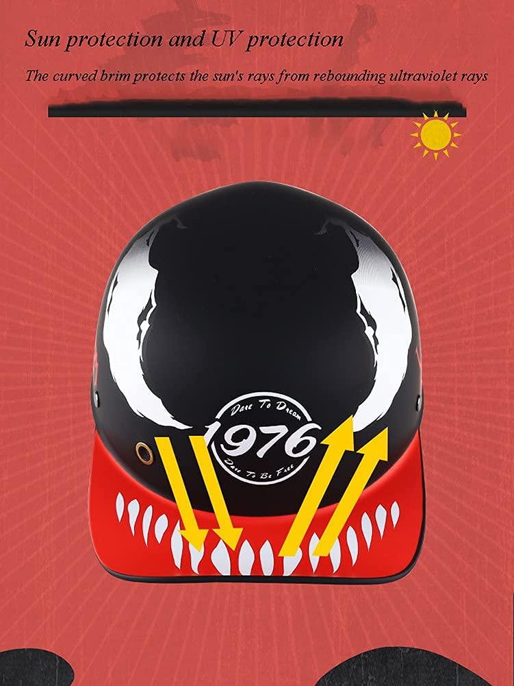 Retro Open Helm Motorfiets Half Gezicht Jet Piloot Motor Scooter Biker Vintage 3/4 Helm voor Mannen en Vrouwen DOT/ECE Goedgekeurd Zomer Licht Bromfiets Helm,Bright black b,XXL