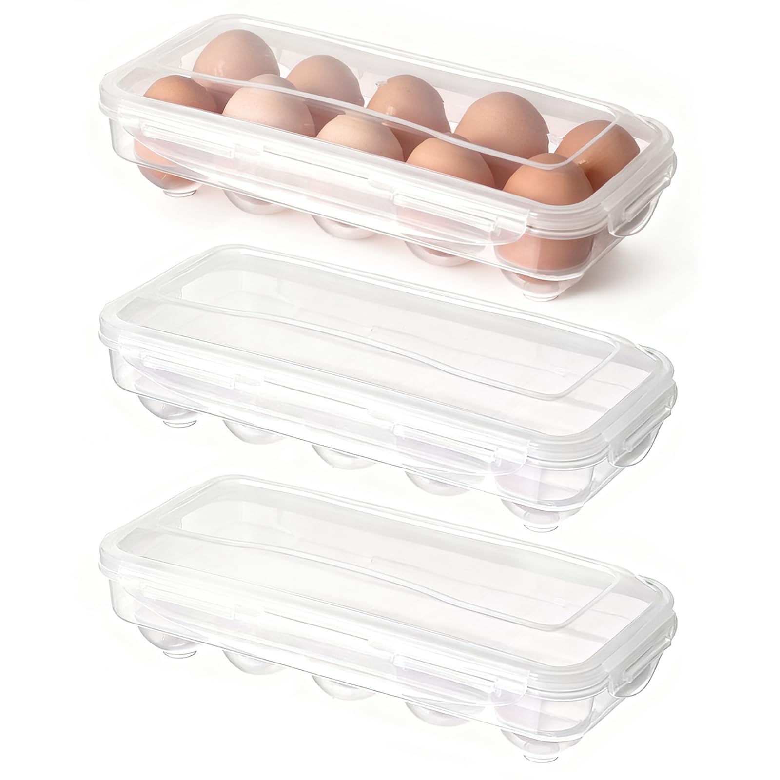 Ensemble Trois Pièces Boite a Oeufs,Matériau PP Distributeur Oeuf Boite a Oeufs en Plastique Rangement Oeuf Frigo Rangements,Boite Rangement Frigo(27,5 x 13 x 6,8 CM)
