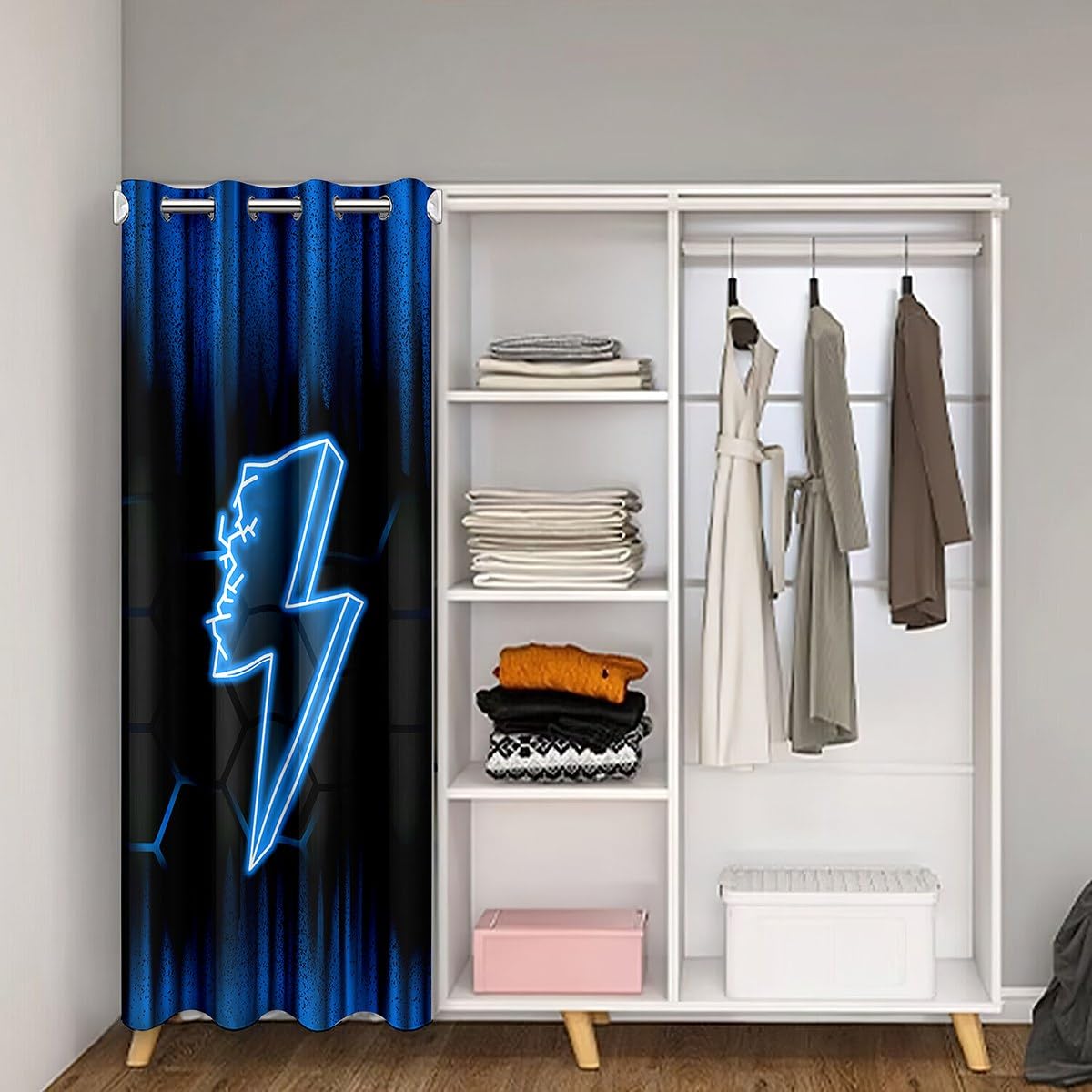 Homemissing Game Flash 30%-50% Room Darkening Blackout Curtain 86x203cm Boys Girls Ombre Door Curtain for Doorway Privacy For Kids Honeycomb Room Divider Curtain Cover Blue Black Window Treatments - Image 2