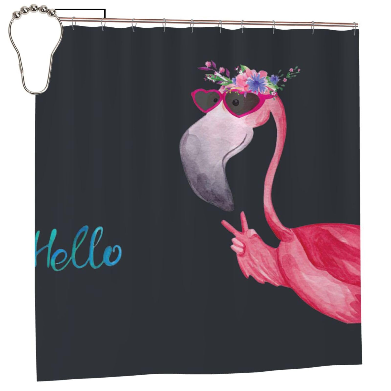 Rideau de douche flamant rose 183x183 cm aux finitions soignées en acier inox