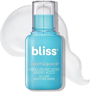 Bliss Hyaluronic Acid Drench & Quench Facial Serum – Hydrating Serum for Dry, Sensitive Skin - Lightweight Gel Formula for Deep Hydration & Plump Skin - Clean, Cruelty-Free - 1 Fl Oz