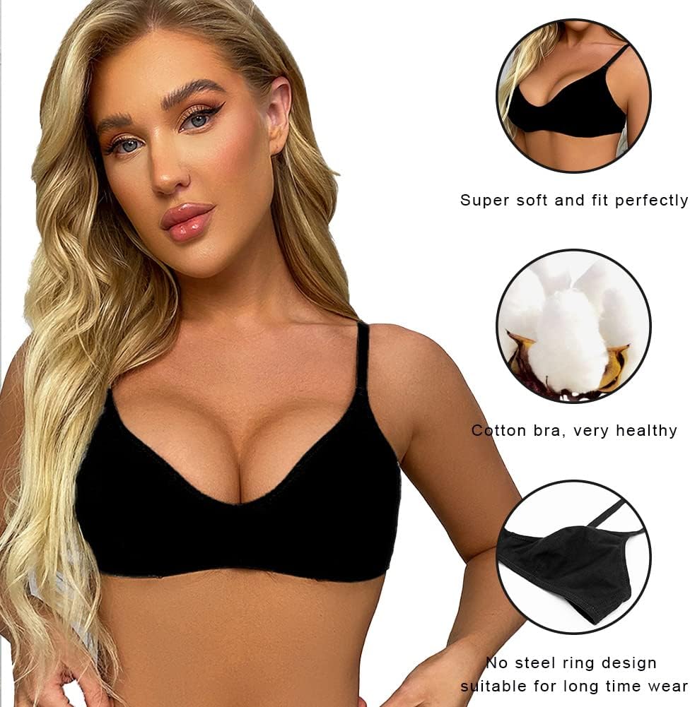 Varsbaby Women's Cotton Bralette Seamless Wireless Bra - Soft Unlined Comfort Bra for Sleeping, Everyday Wear(D330BM-Black+Gray+Coffee-L) - Image 5