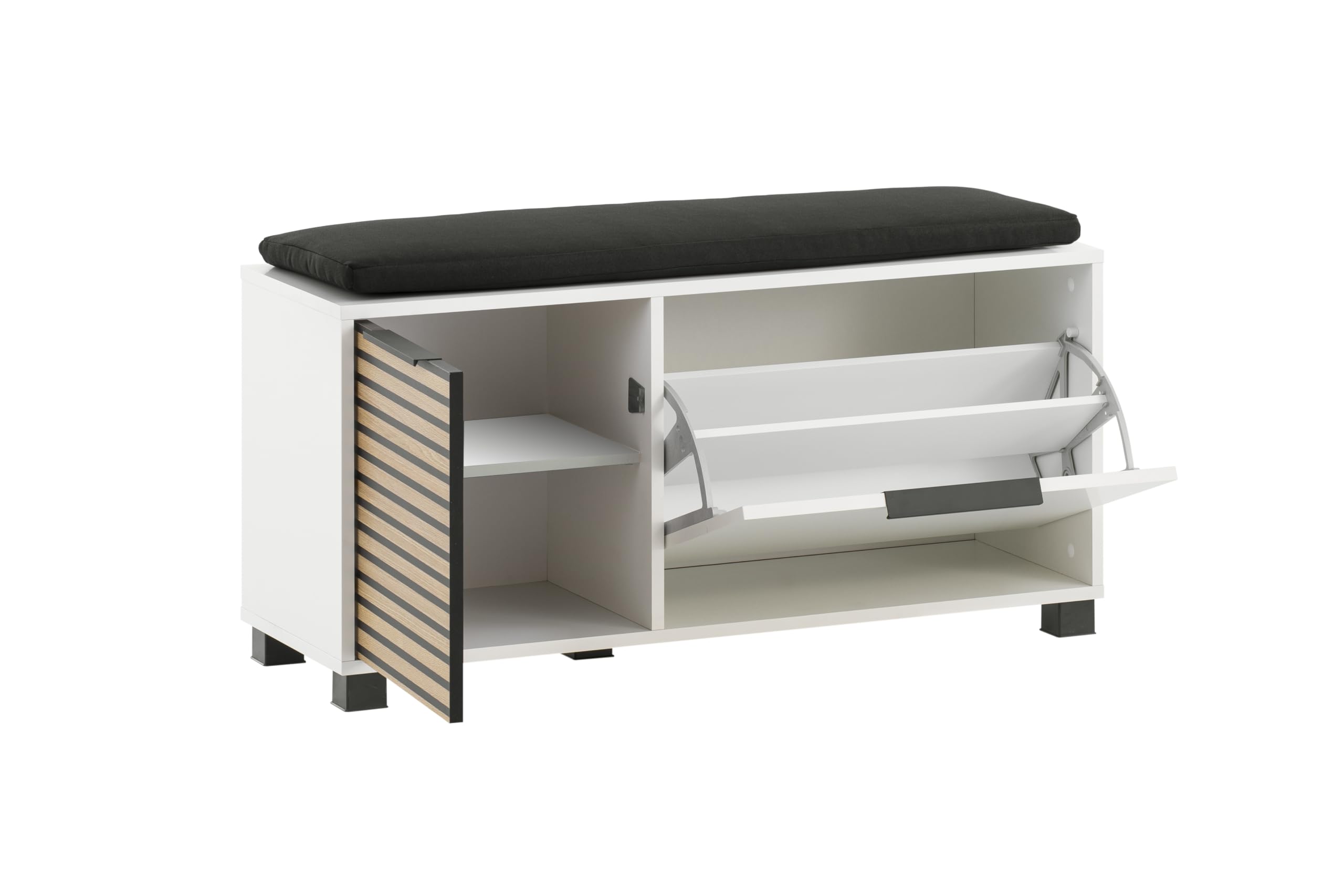 Schildmeyer Loft Schuhbank 157169, Mattweiß/Akustikpaneel Optik, 98,4 x 33,1 x 47,2 cm