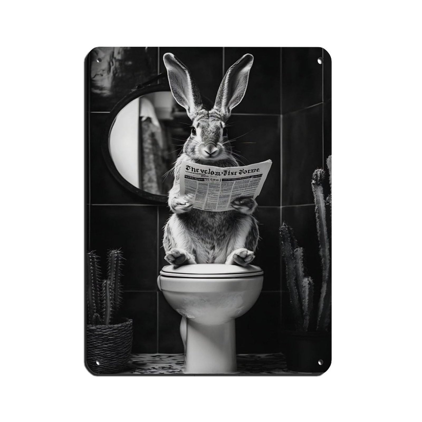 Quirky Rabbit with Newspaper Retro Poster Metal Tin Sign Chic Art Retro Iron Painting Bar People Cave Cafe Family Garage Poster Wall Decoration 12x16inch(30x40cm)