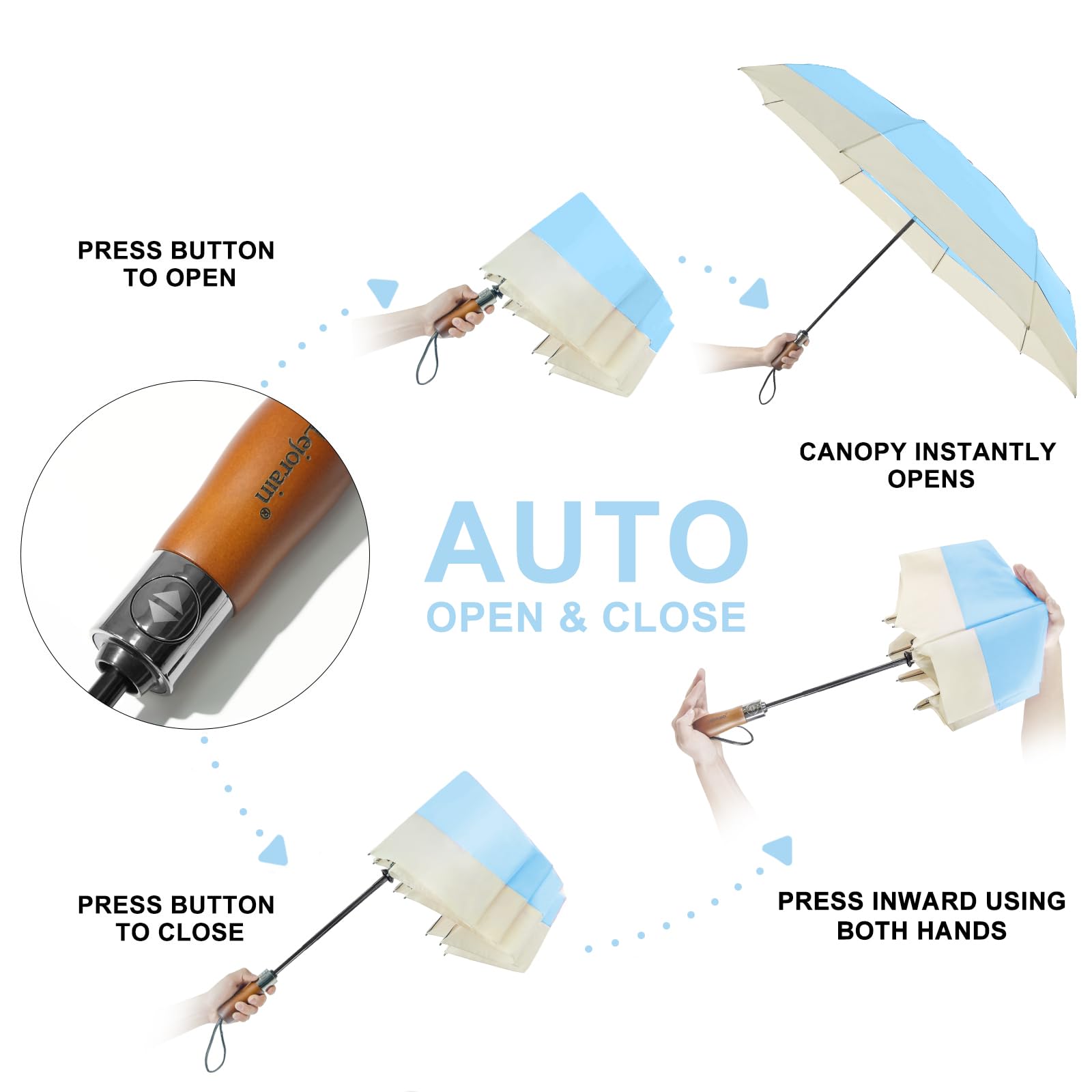 Lejorain Parapluie de golf pliable – Résistant au vent – Parapluie compact extra large de 137,2 cm pour voyage en téflon 210T pour adulte