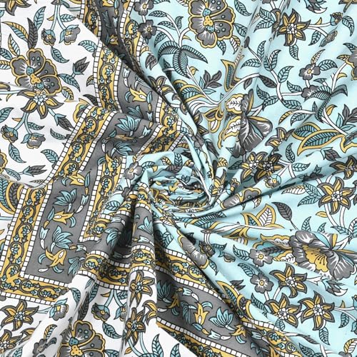 Image of elanorhomes 100% Cotton Single Bed Sheet with Pillow Cover | 240 TC Bedsheet for Single Bed | Hand Printed Floral Bedsheets | Ultra-Soft & Breathable | 60x90 inches (Seashell)