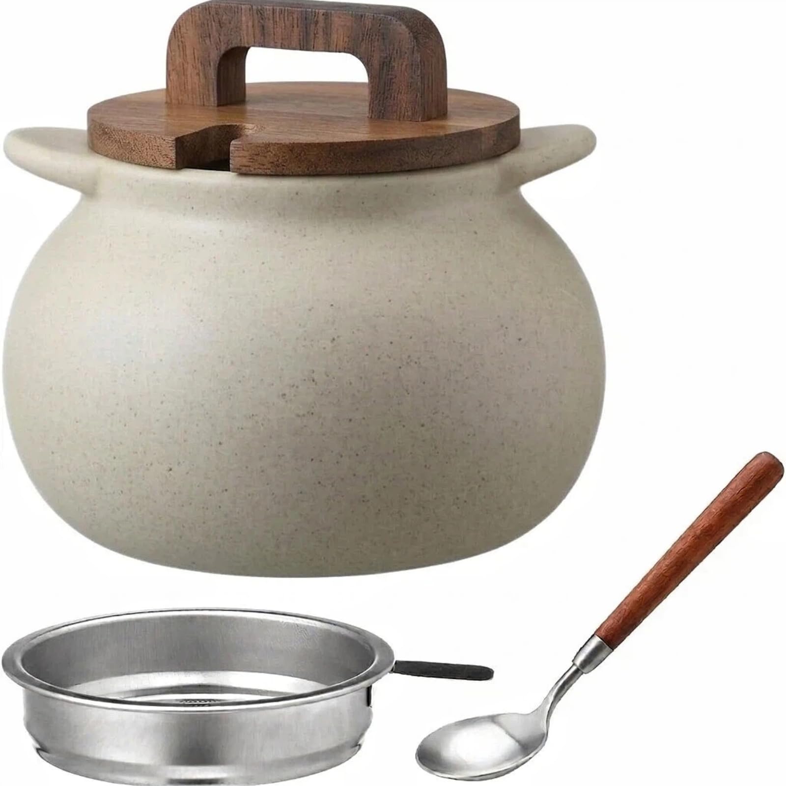 Photo 1 of Ferrochef Ceramic Bacon Grease Container with Stainless Steel Strainer and Spoon 30oz Farmhouse Kitchen Decoration Oil Storage Canister Grease Keeper Kitchen Counter Storage Container