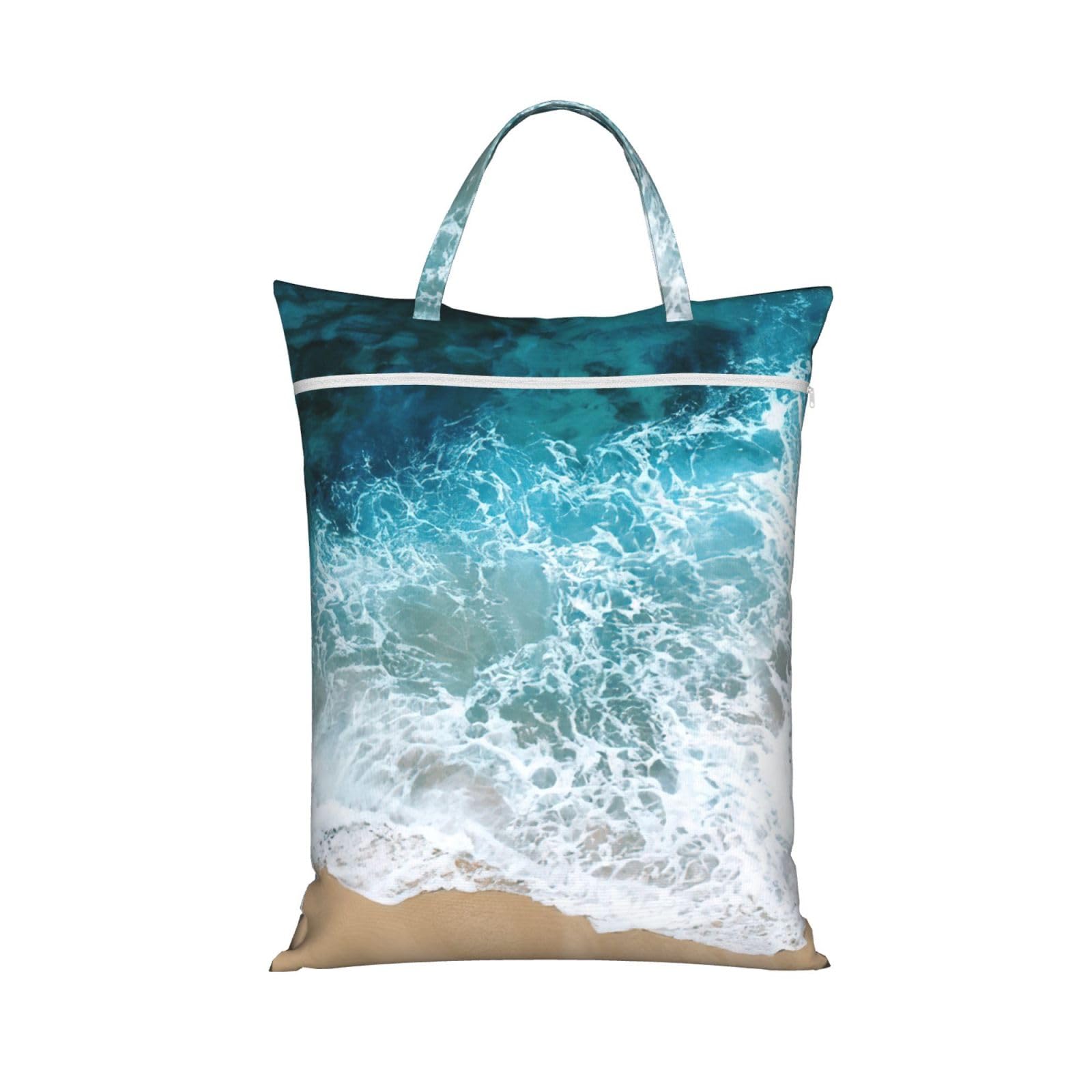 Pphgut 1 Pc Beautiful Ocean Waves Print Travel Laundry Bag Portable Dirt Clothes Bags Daily Hiking Camping Vacation