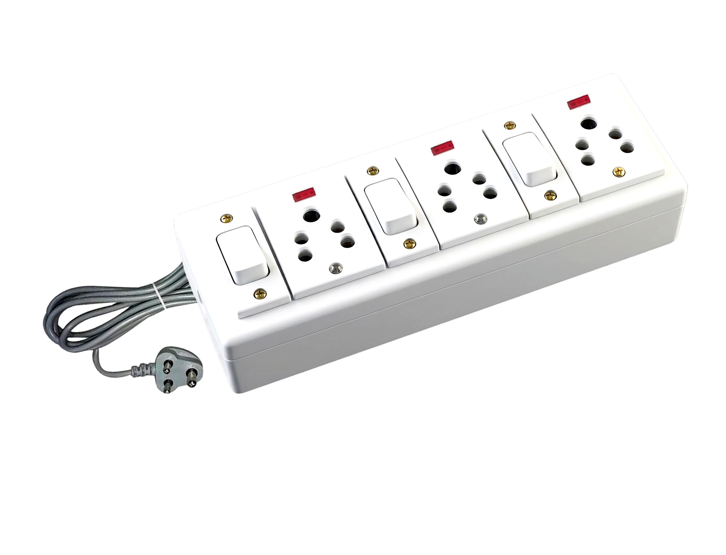 SUNPOWER Heavy Duty Extension Box with Powder Coated Metal Body and Durable Power Cable for Home, Office & Industrial Use (3+3 Power Strip – 9 Yards)-image-22