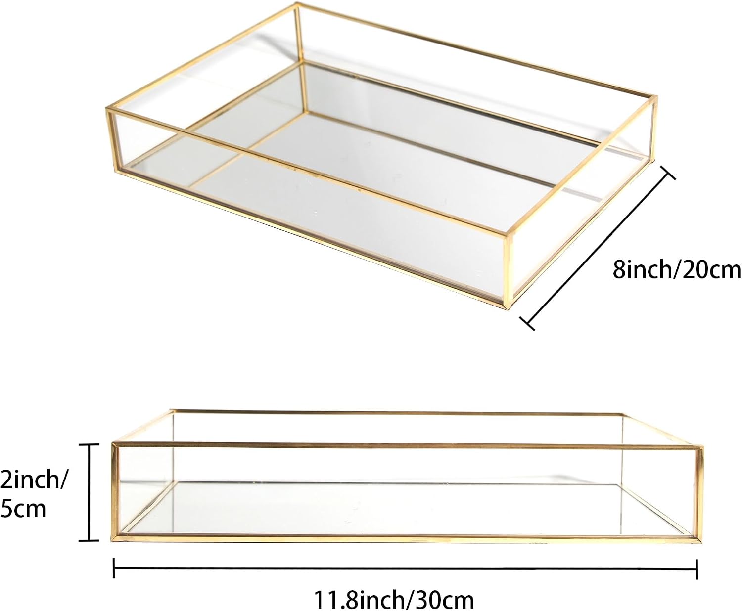 Feyarl Gold Glass Perfume Fragrance Tray Mirror Vanity Jewelry Trinket Magazine Photo Organizer Ornate Cosmetic Makeup Display Decorative Coffee Table Tray for Home Decor Dresser Tabletop （11.8” x 8"）