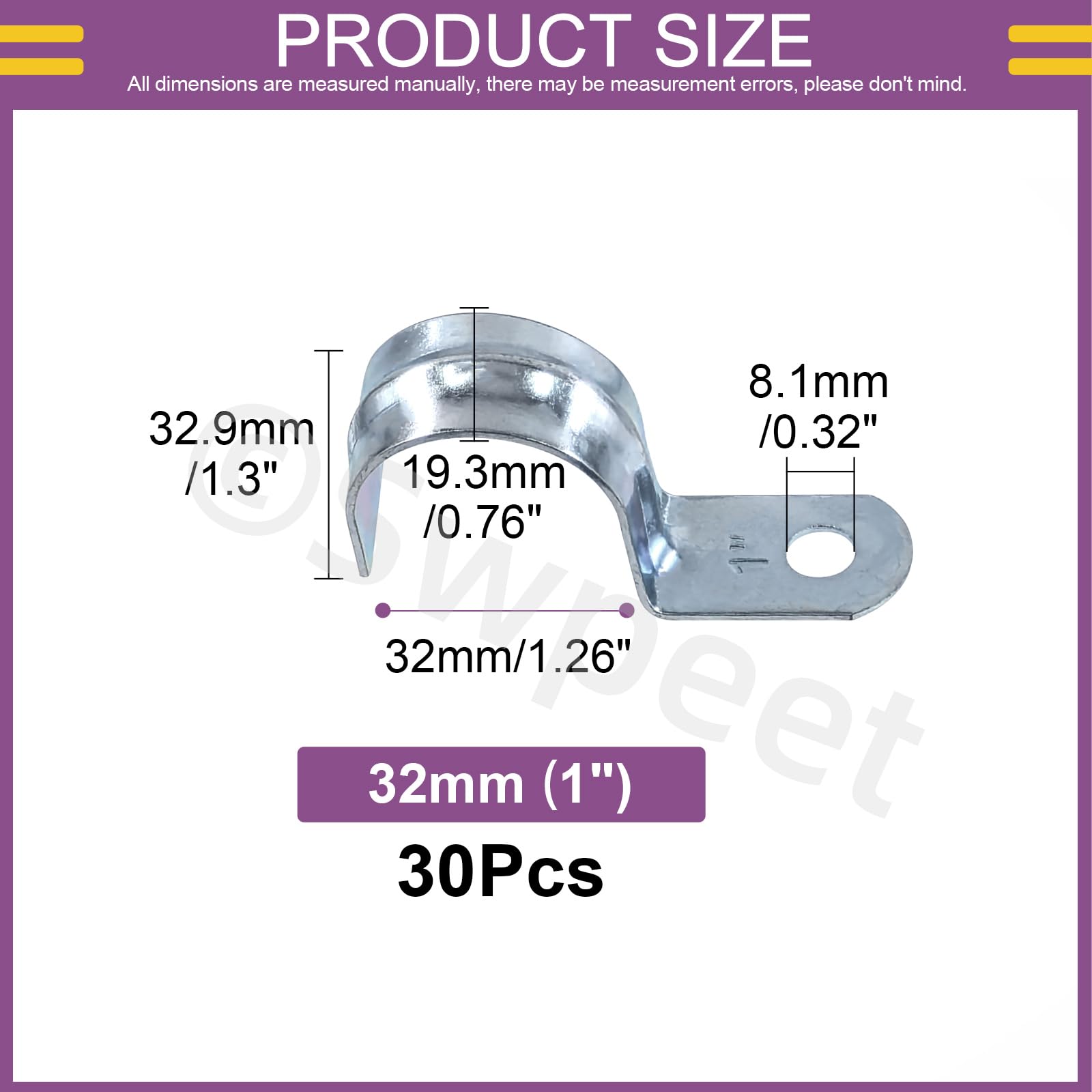 Swpeet 30Pcs 1-1/4"(32mm) Zinc Plated One Hole EMT Pipe Strap Kit - Image 2