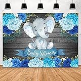 Aperturee Boy Elephant Baby Shower Backdrops Blue Floral Watercolor Flowers Rustic Wood Wooden Texture Wall Photography Background Newborn It's a Boy Party Decoration Banner Props Photo Booth, 7x5ft