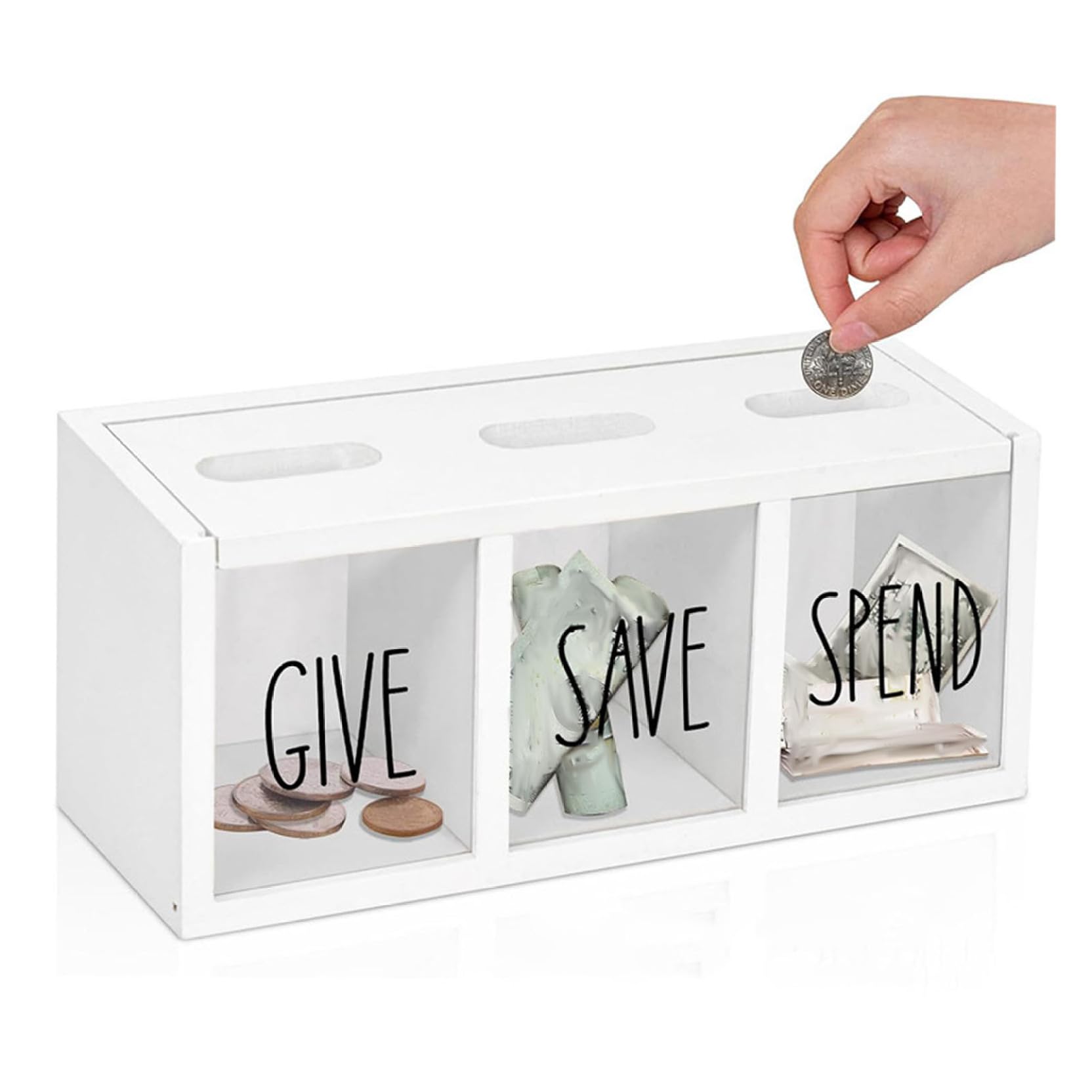 Bonalake Spend Save Give Piggy Bank, Money Coin Savings Piggy Bank Jar Box, Teach Children About Giving & Saving Money Box, Visualized for Childrens Boys Girls kids coin jar