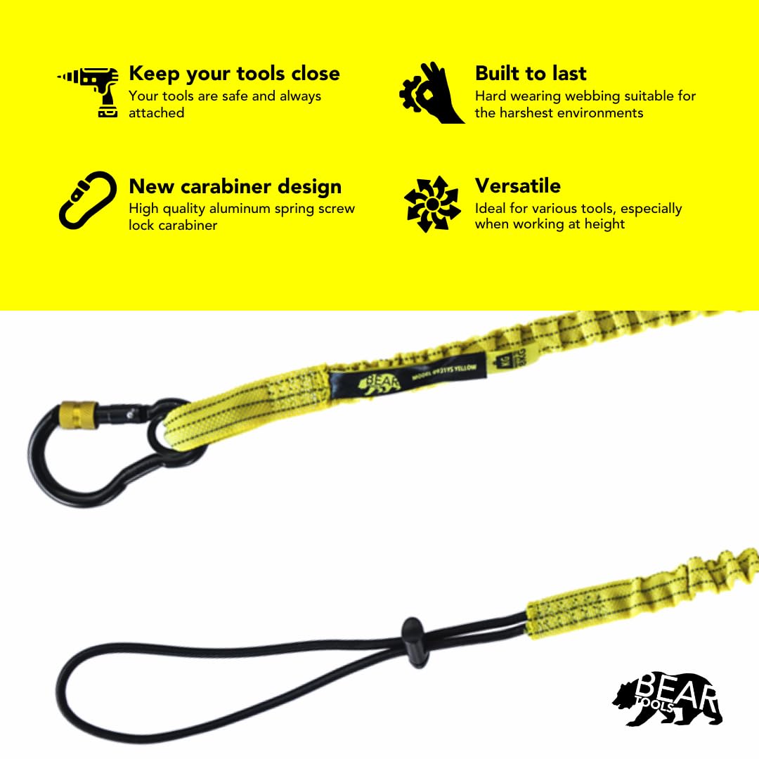 BearTOOLS Nowa żółta smycz bezpieczeństwa z karabińczykiem z blokadą zabezpieczającą z niewoli oczkiem, aluminiowa, uniwersalna regulowana pętla, ograniczenie wagi kropli 8 kg / 17,6 funta, ograniczenie upadku (5)