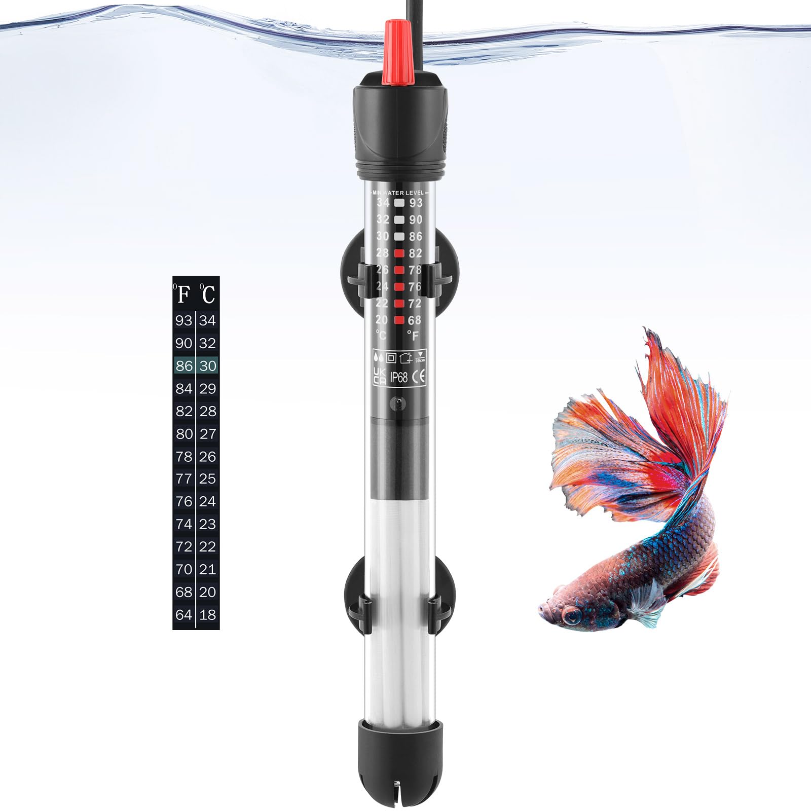 FEDOUR Aquarium Heater 50W 100W 300W, Submersible Glass Fish Tank Heater for Fresh and Salt Water (100W)