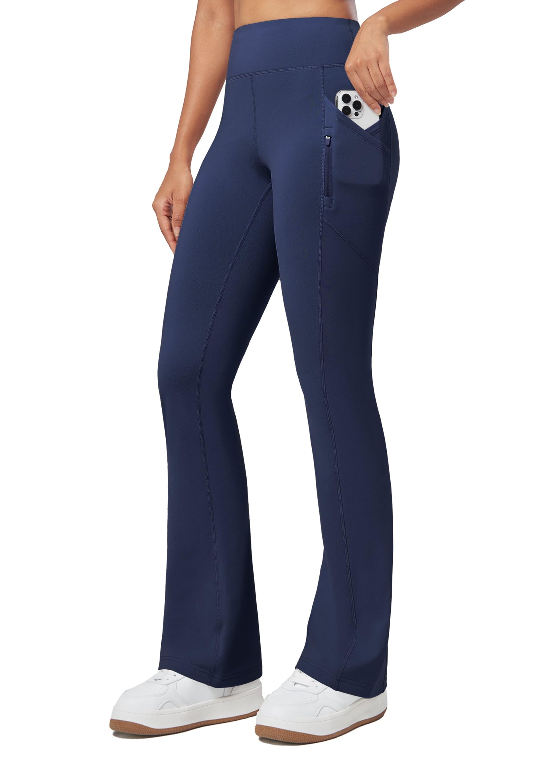 WILLIT Damen Thermoleggings Winter Yogahose mit Reißverschlusstaschen Hoher Bund Wasserabweisend Warm Thermohose Gefütterte Fleecehose