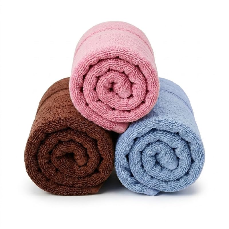 Image of TowelWala Hand Towel 550 GSM Soft Absorbent Quick Dry (Brown /Pink /Blue) | Premium 550 GSM cotton with woven border-quick drying and perfect for bathroom, kitchen, gym, and travel.