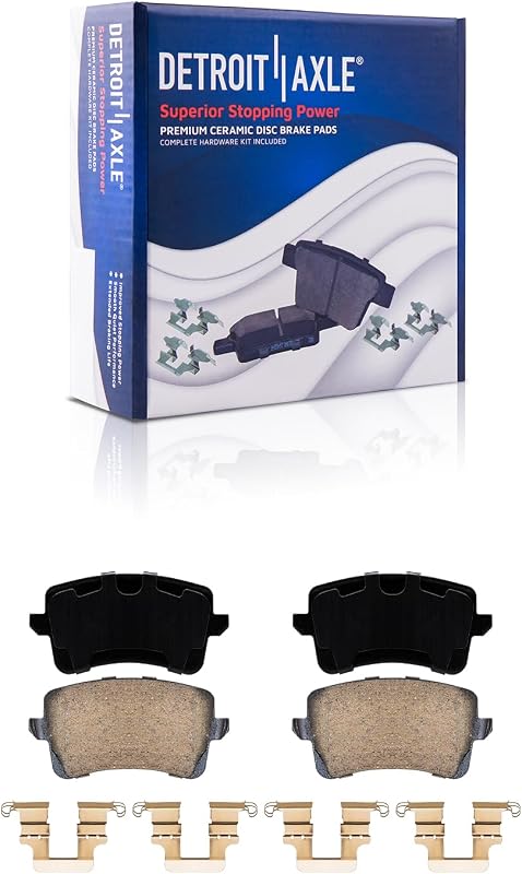 Pastilhas de freio traseiras cerâmicas Detroit Axle P-1386 para Audi A4, A5, Q5, S4, S5 e SQ5 – Kit com 2 unidades e ferragens