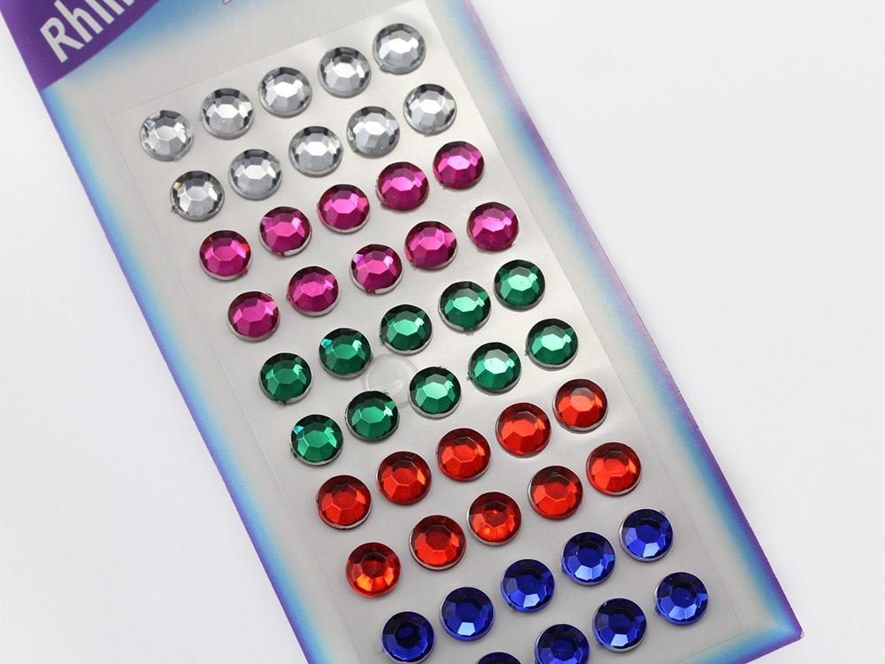 Self Adhesive Acrylic Rhinestones Plastic Face Gems Stick On Body Jewels for DIY Cards and Invitations Crafts Bling Sticker - 5 Sheets - 250PCS (8mm Assorted Rounds)