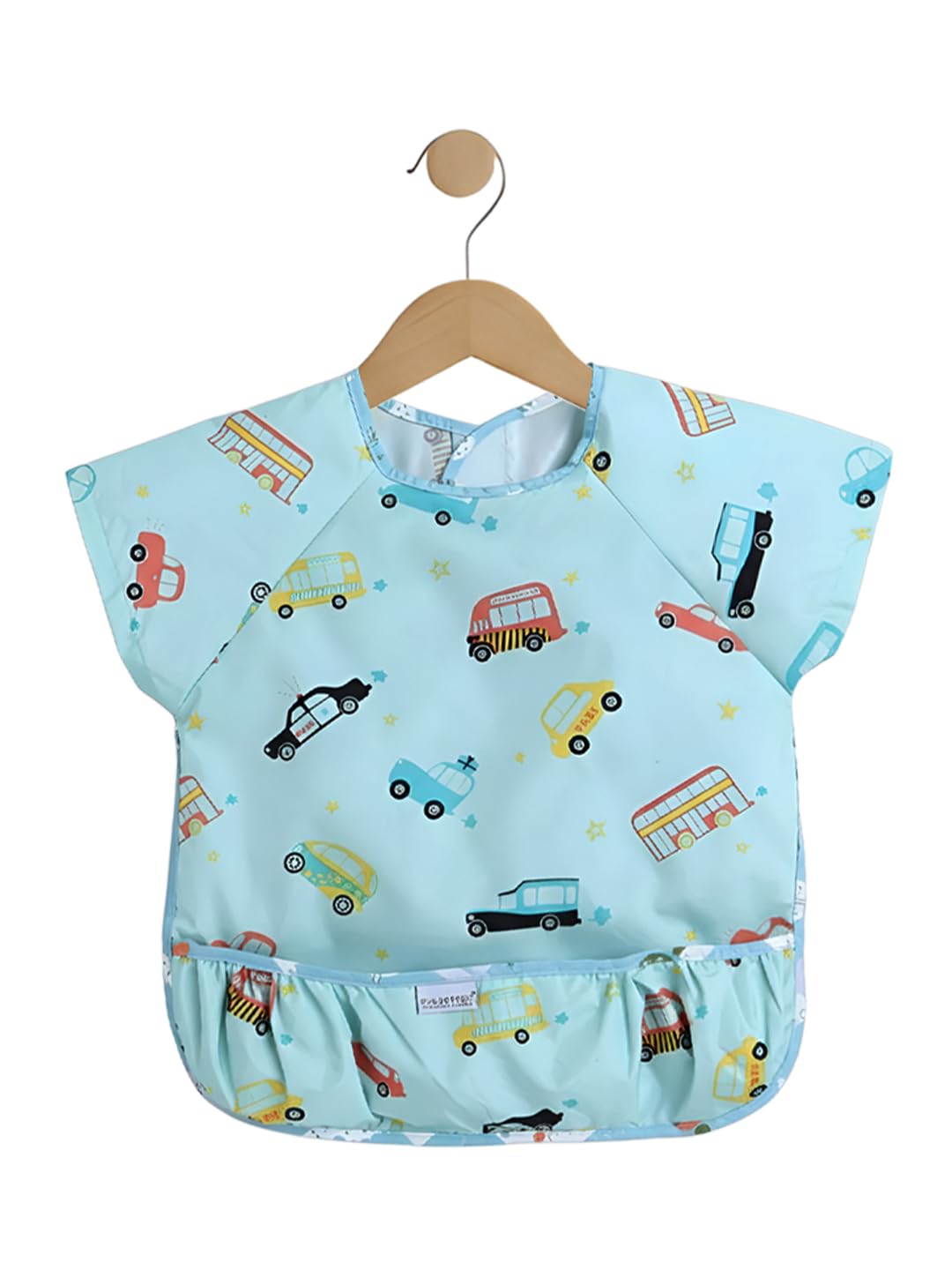 POLKA TOTS Waterproof Washable Half Sleeves Apron Feeding Bibs with Super Absorbent, Soft, Comfortable & Lightweight for Infants & Baby Toddlers (6 to 24 Months, Car Design)