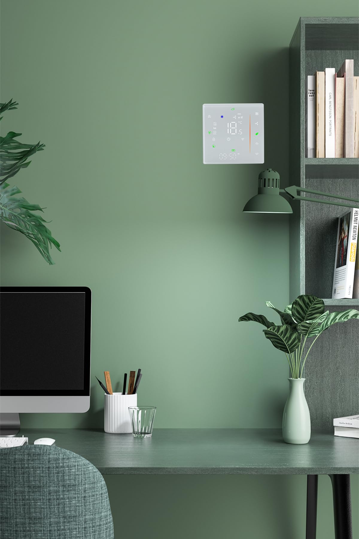 Smart WiFi Termostato de Color Controlador de Temperatura de Aire Acondicionado con Pantalla LCD de 2 Tubos, Funciona con Alexa Google Home, luz LED, proteja Sus Ojos, 95~240V AC
