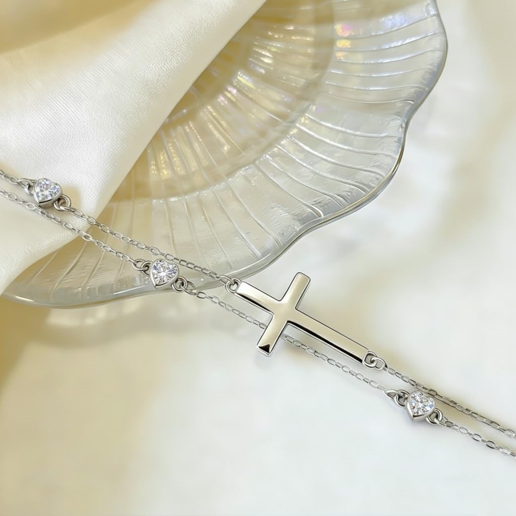 Prismata Cross Birthstone Bracelet 925 Sterling Silver Adjustable 12 Months Birthstone Cross Bracelet Religious Jewelry Gifts for Women Her,with 7"+2" chain - Image 3