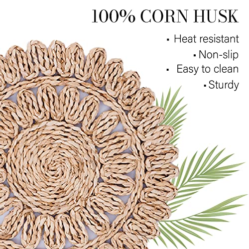 Laquedecraft 13.8 Inch Round Corn Husk Placemats Set Of 6 | Boho Rattan Woven Placemats thumb #6