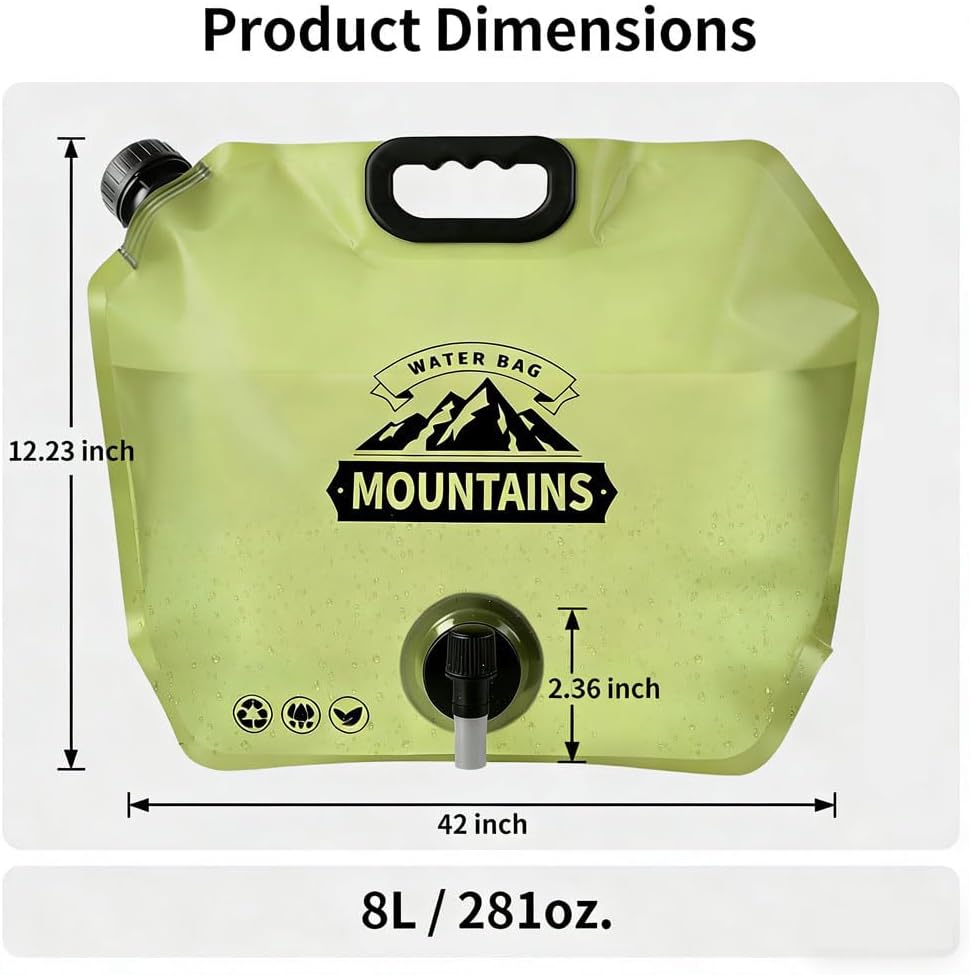 2.1Gallon Collapsible Water Storage Bag - BPA Free Leakproof Emergency Water Container for Camping, Road Trips, Hiking & Emergency Preparedness.