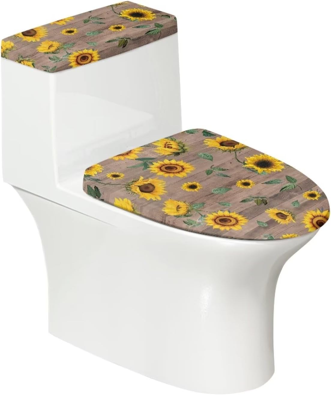Polyester Toilet Lid Cover and Toilet Tank Lid Cover 2 Pcs, Durable Fabric Dust Cover with Elastic Edge Bathroom Decor Fit Most Round Elongated Oblong Lids, Green Leaves