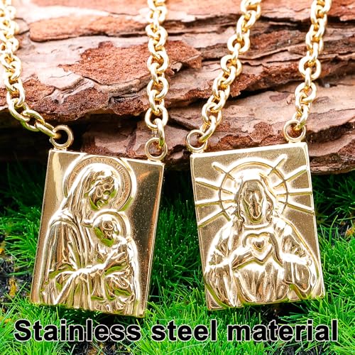 Scapulars Catholic- Stainless steel 18K gold-plated scapulars catholic necklace, the Sacred Heart Neck of the Virgin Mary and Jesus2