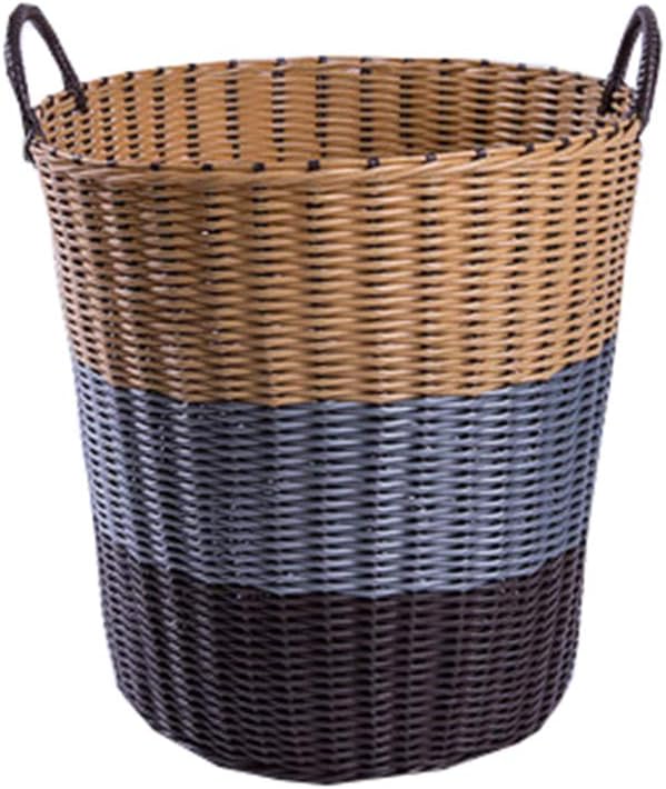 Top Estore Toy Dirty Clothes Plastic Woven Storage Hamper Household Laundry Basket (Large, Coffee)