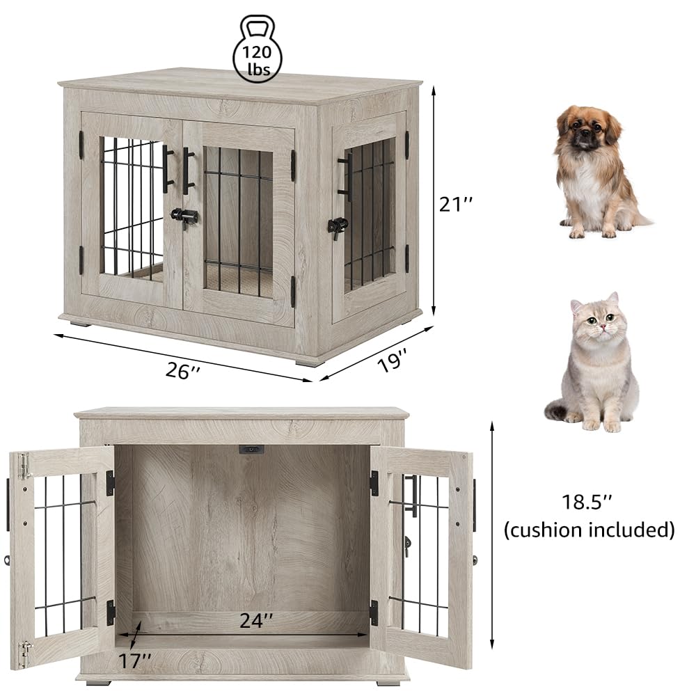 beeNbkks Furniture Style Dog Crate End Table, Double Doors Wooden Wire Dog Kennel with Pet Bed, Decorative Pet Crate Dog House Indoor Medium Large - image 4