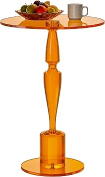 Acrylic Round Side Table, End Table Nightstand Pedestal Table for Living Room, Bedroom, Balcony Orange, 15.715.721.7