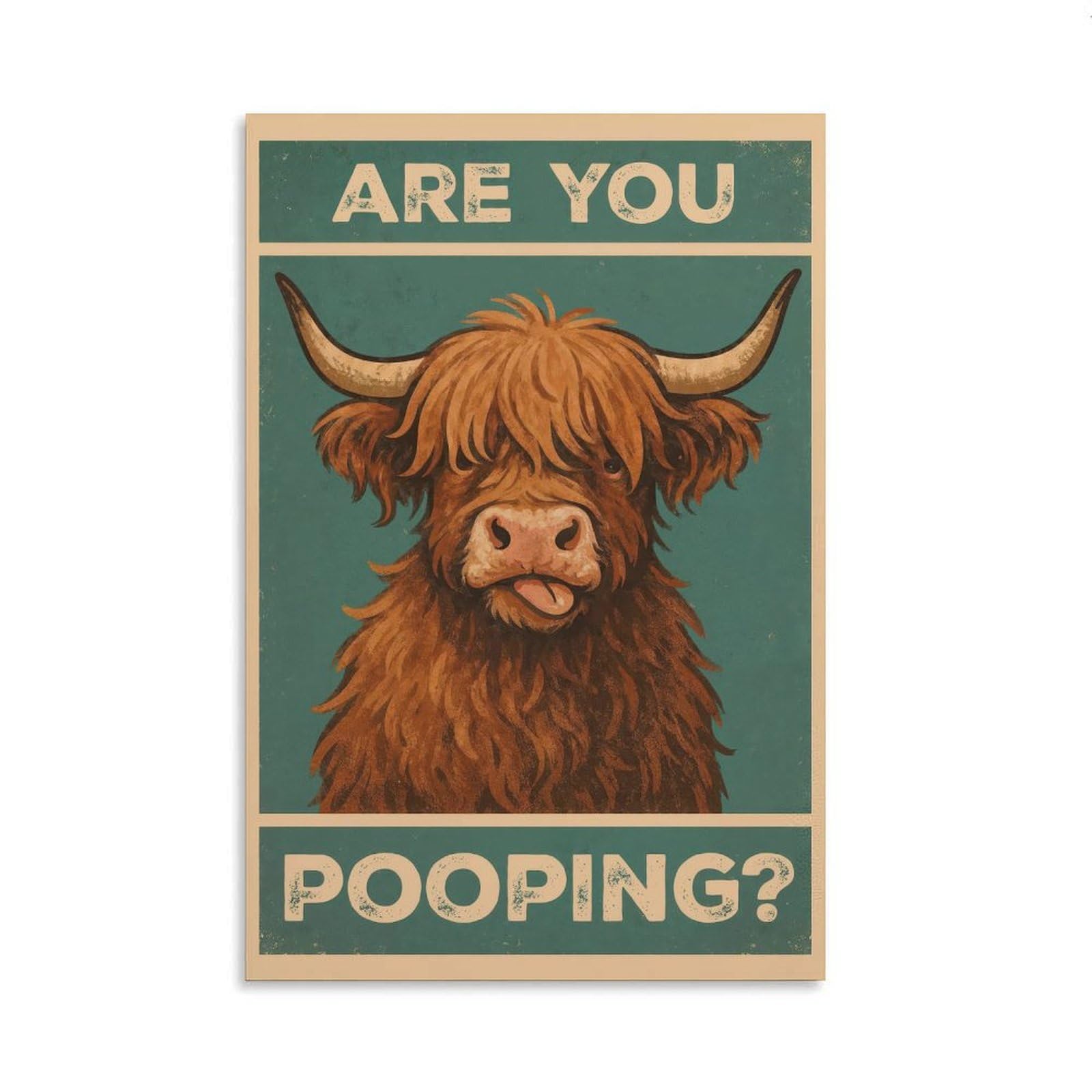 Luihg Unframe-Style-1 Funny Animal Bathroom Poster Art Print Are You Pooping Cute Highland Cow Vintage Country Bathroom Western Wall Art Decor For Toilet Bedroom Living Room Retro Animal Aesthetic Wall Decor